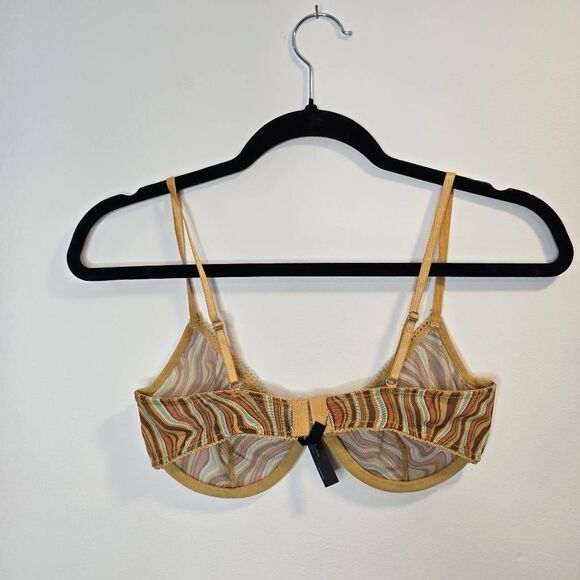 Out From Under Balconette Bra Women's 32D Brown Swirl Print Mesh Underwire - Picture 3 of 5